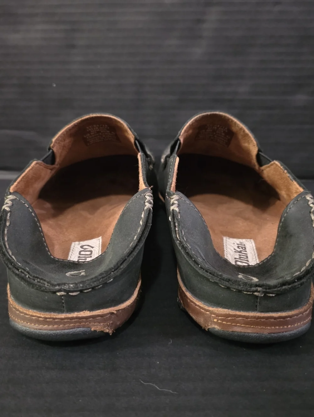 Olukai Mens Black & Toffee Moloa Leather Slip On Shoes 10128 Size 9
